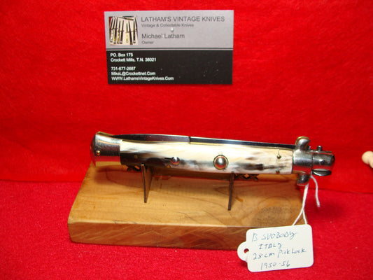 B. SVOBODY ITALY 1950-56 PICK LOCK STILETTO 28 CM ITALIAN AUTOMATIC KNIFE BUFFALO HORN HANDLES