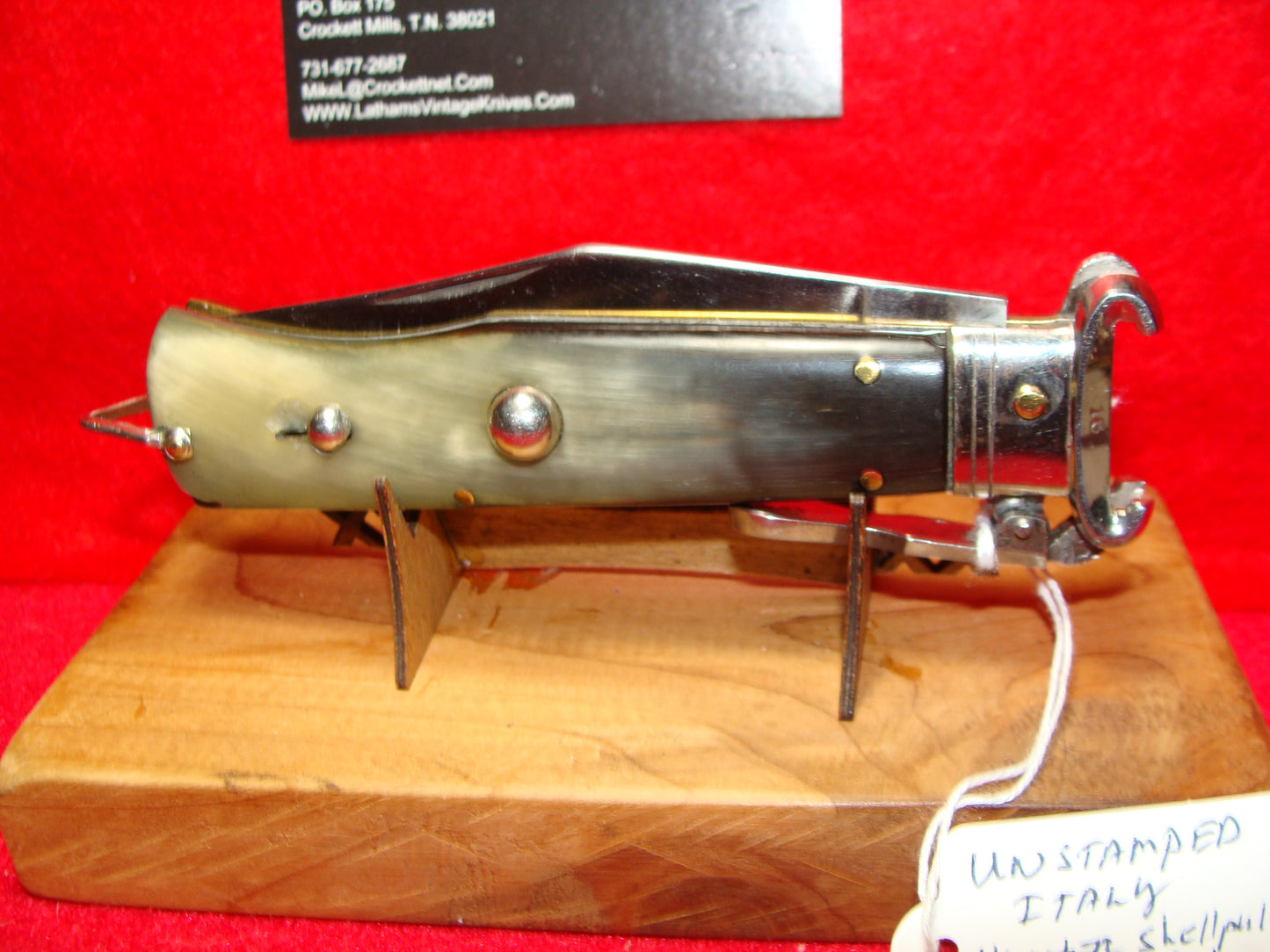 UNSTAMPED "STERILE" ITALY 1945-48 HUNTER FULCRUM RELEASE SHELL PULLER ITALIAN AUTOMATIC KNIFE BUFFALO HORN HANDLES