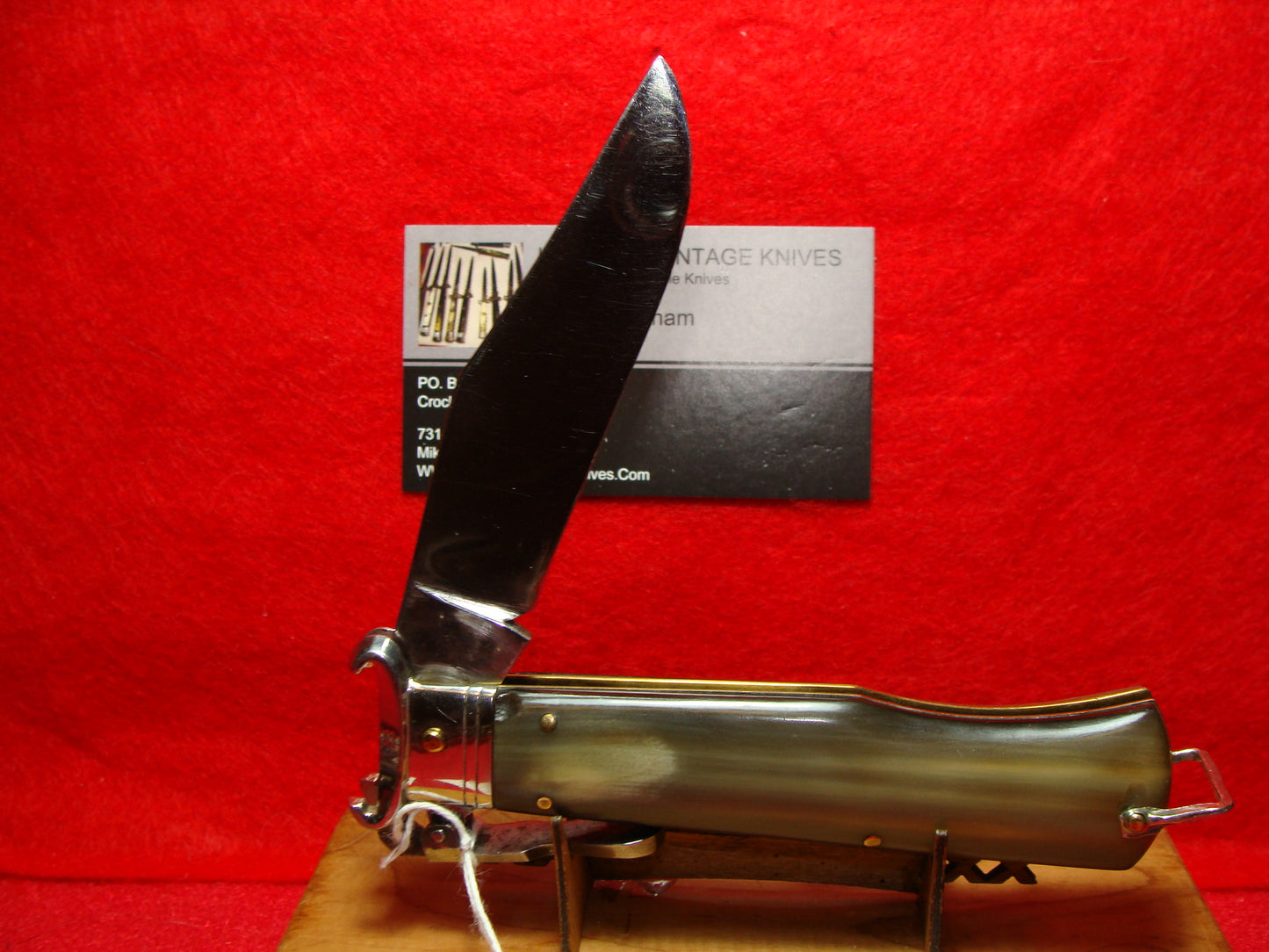 UNSTAMPED "STERILE" ITALY 1945-48 HUNTER FULCRUM RELEASE SHELL PULLER ITALIAN AUTOMATIC KNIFE BUFFALO HORN HANDLES