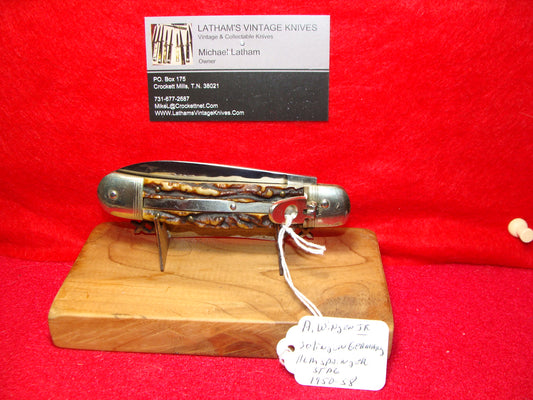 A. WINGEN JR SOLINGEN GERMANY 1950-58 SPRINGER 11 CM GERMAN AUTOMATIC KNIFE STAG HANDLES