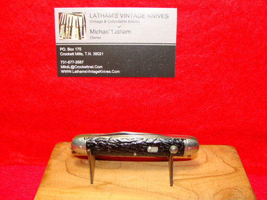 PRESTO, GEO. SCHRADE CUT BRIDGEPORT CONN. 1929-56 SINGLE BLADE 3 3/8" AMERICAN AUTOMATIC KNIFE METAL PAINTED BLACK HANDLES