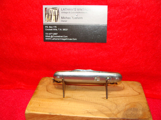 PRESTO, GEO SCHRADE CUT BRIDGEPORT CONN. 1929-56 DOUBLE BLADE 3 3/8" AMERICAN AUTOMATIC KNIFE ALL METAL HANDLES
