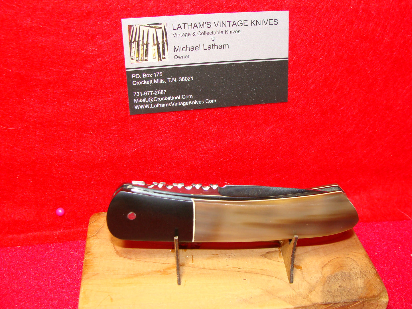 HUCK KNIVES, JAMES HUCKEBA MAKER CUSTOM 1994 "FLASH" CUSTOM AUTOMATIC KNIFE BUFFALO HORN HANDLES