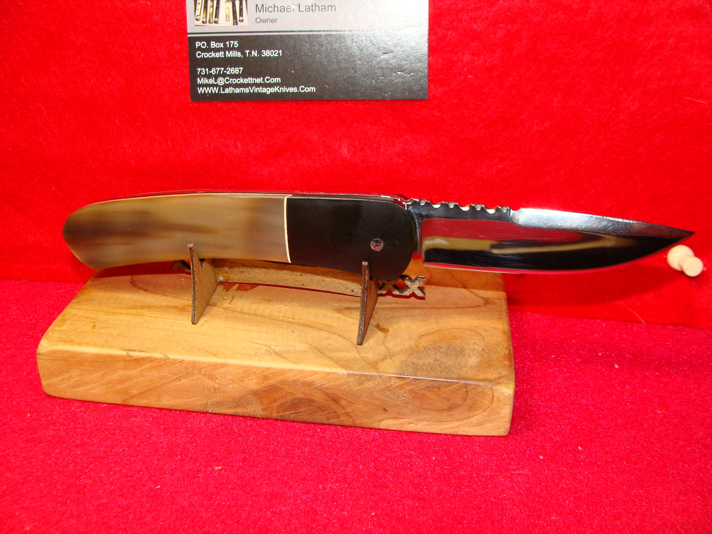 HUCK KNIVES, JAMES HUCKEBA MAKER CUSTOM 1994 "FLASH" CUSTOM AUTOMATIC KNIFE BUFFALO HORN HANDLES