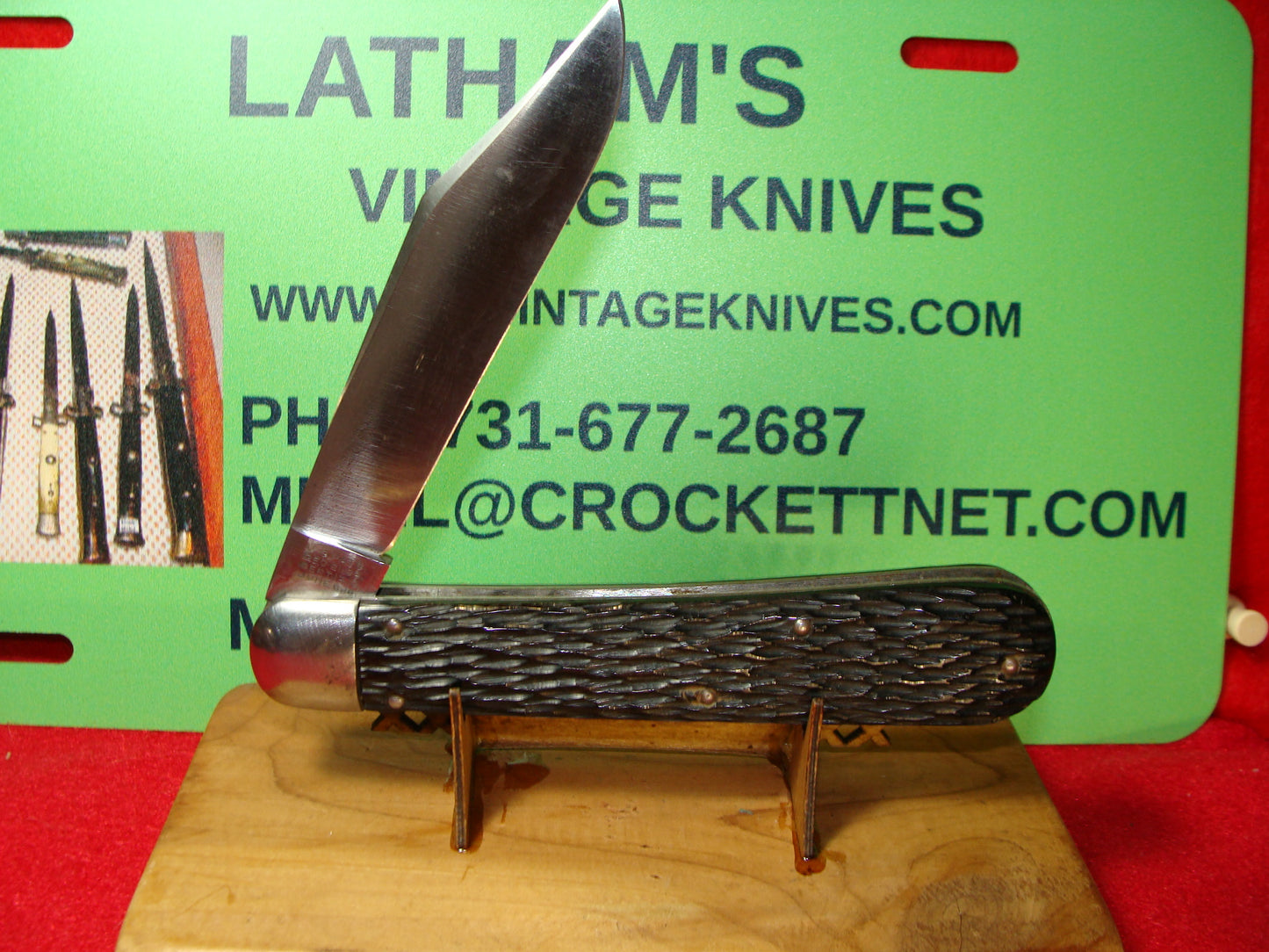 SCHRADE CUT CO. WALDEN NY. 1916-46 HUNTER 4 7/8" VINTAGE AMERICAN AUTOMATIC KNIFE BLACK IMITATION BONE HANDLES