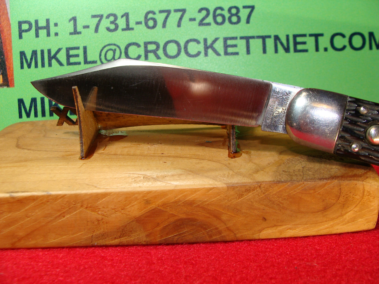 SCHRADE CUT CO. WALDEN NY. 1916-46 HUNTER 4 7/8" VINTAGE AMERICAN AUTOMATIC KNIFE BLACK IMITATION BONE HANDLES