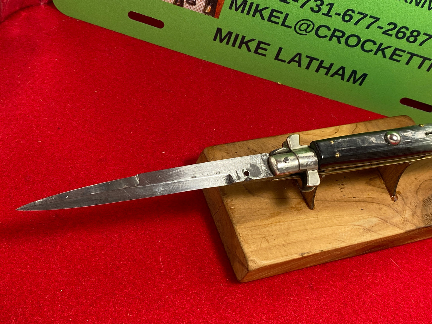 UNSTAMPED "STERILE" ITALY 1930-39 PICK LOCK FLAT GUARD STILETTO 28 CM ITALIAN AUTOMATIC KNIFE BRAZILIAN HORN HANDLES