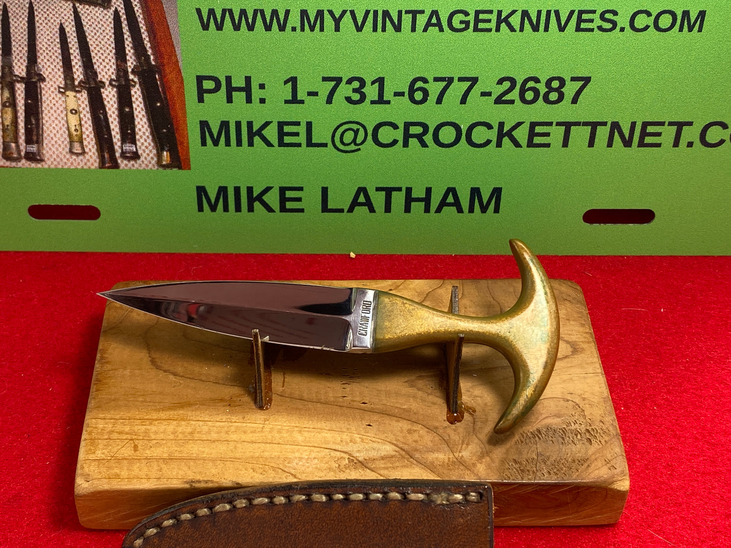 CRAWFORD, PAT 1977 CUSTOM KNIVES WEST MEMPHIS ARK. PUSH DAGGER #93 CUSTOM FIXED BLADE KNIFE BRASS HANDLE