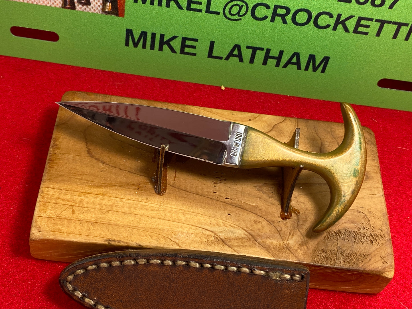 CRAWFORD, PAT 1977 CUSTOM KNIVES WEST MEMPHIS ARK. PUSH DAGGER #93 CUSTOM FIXED BLADE KNIFE BRASS HANDLE