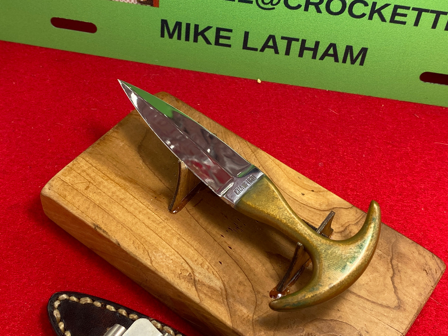 CRAWFORD, PAT 1977 CUSTOM KNIVES WEST MEMPHIS ARK. PUSH DAGGER #93 CUSTOM FIXED BLADE KNIFE BRASS HANDLE