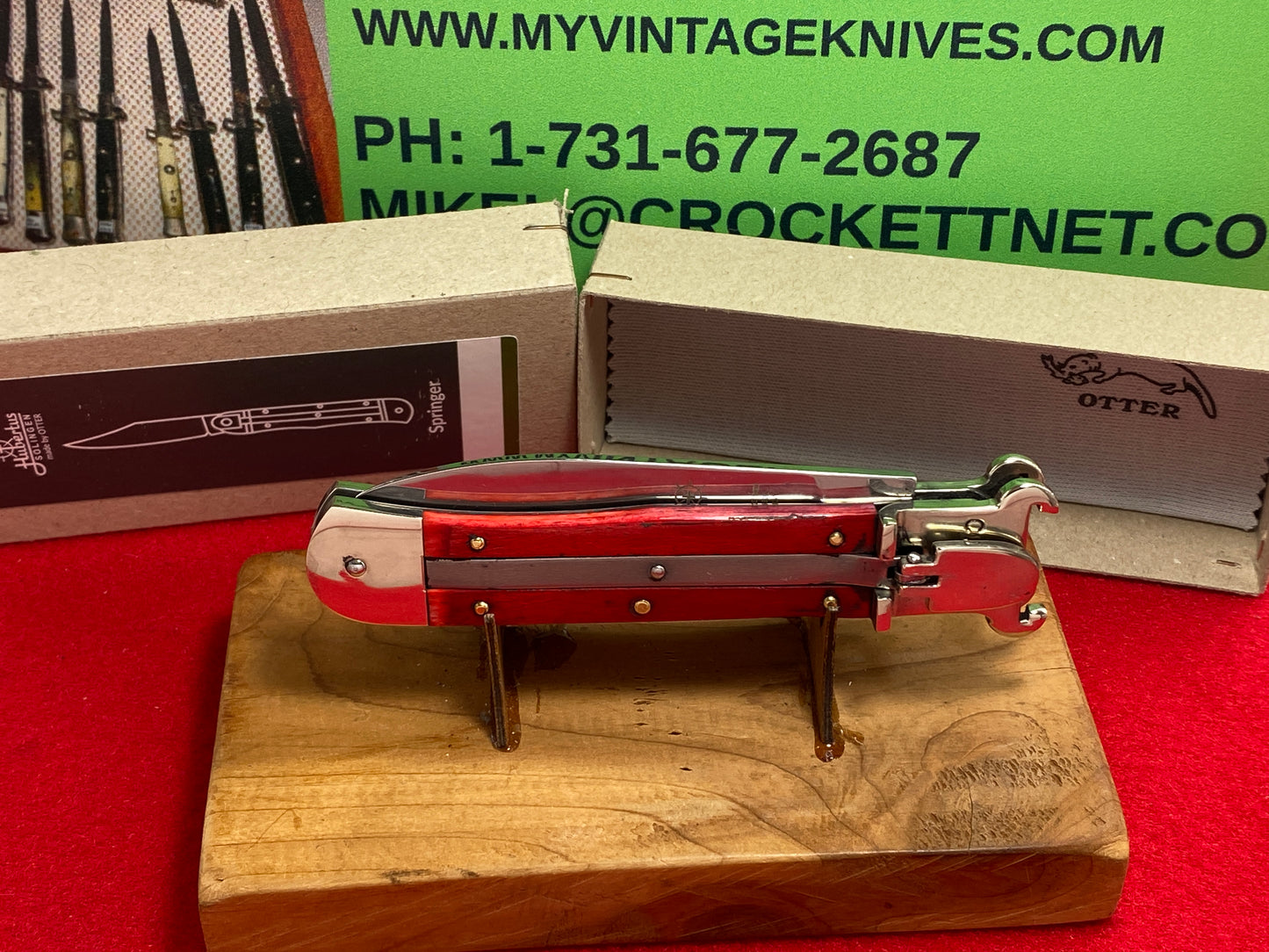 HUBERTUS CUTLERY BY OTTER PATRONENZIEHER SOLINGEN GERMANY 2024 LEVER AUTOMATIC SHELL PULLER 11 CM GERMAN AUTOMATIC KNIFE RED SMOOTH BONE HANDLES