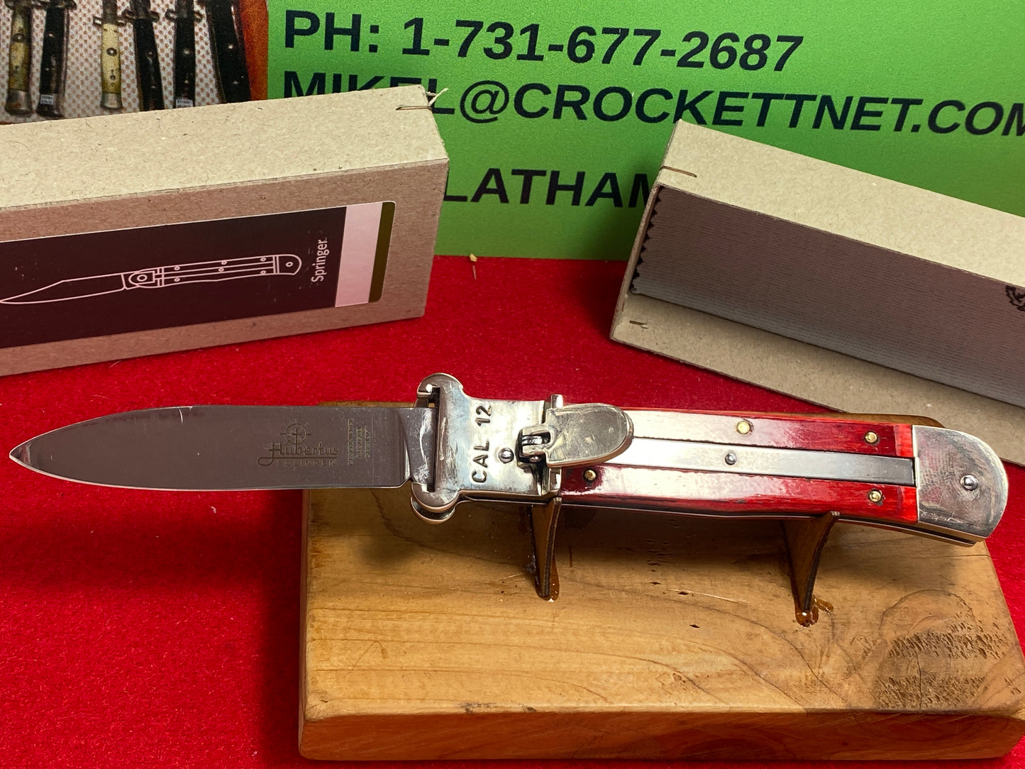 HUBERTUS CUTLERY BY OTTER PATRONENZIEHER SOLINGEN GERMANY 2024 LEVER AUTOMATIC SHELL PULLER 11 CM GERMAN AUTOMATIC KNIFE RED SMOOTH BONE HANDLES