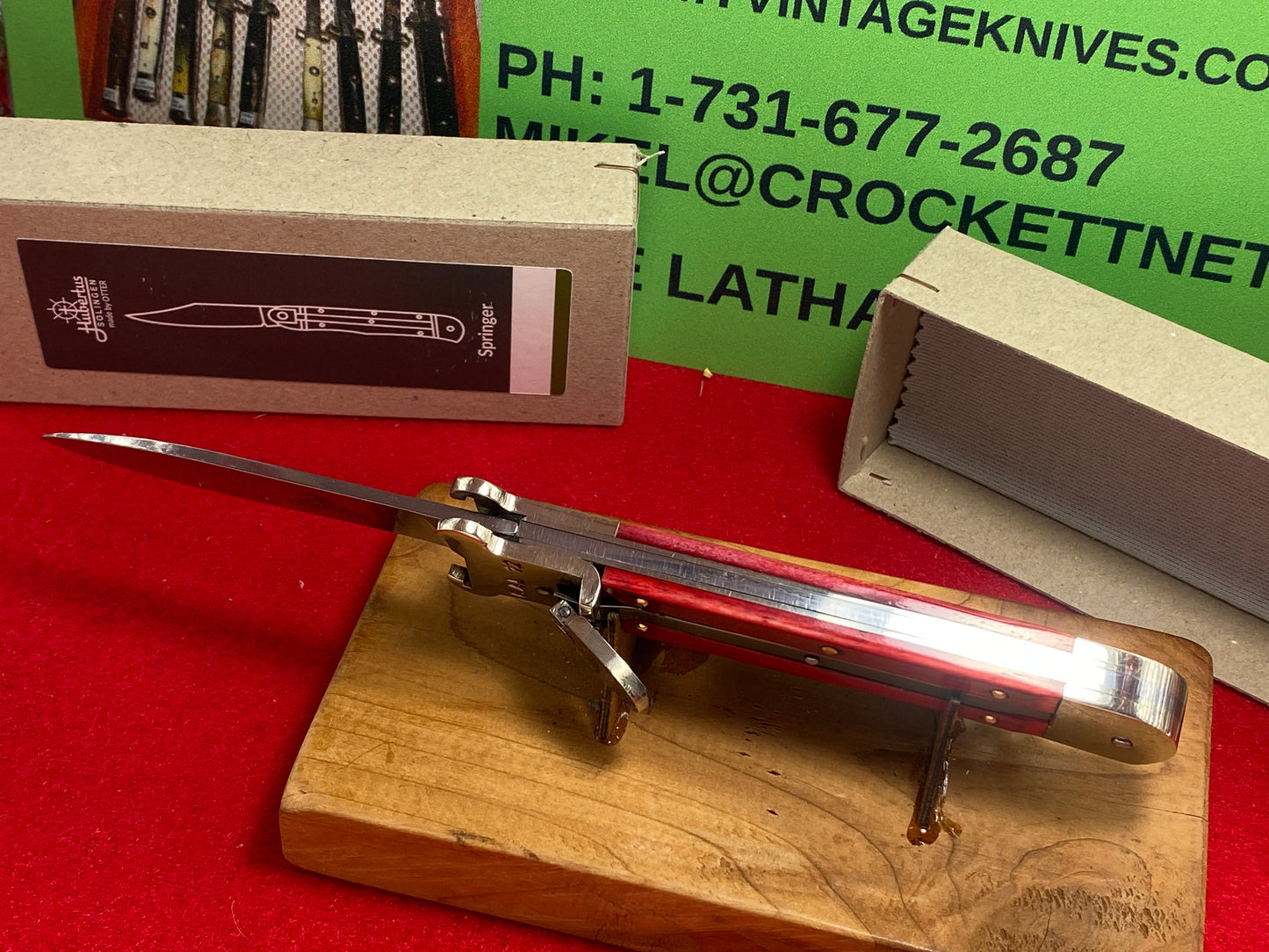 HUBERTUS CUTLERY BY OTTER PATRONENZIEHER SOLINGEN GERMANY 2024 LEVER AUTOMATIC SHELL PULLER 11 CM GERMAN AUTOMATIC KNIFE RED SMOOTH BONE HANDLES