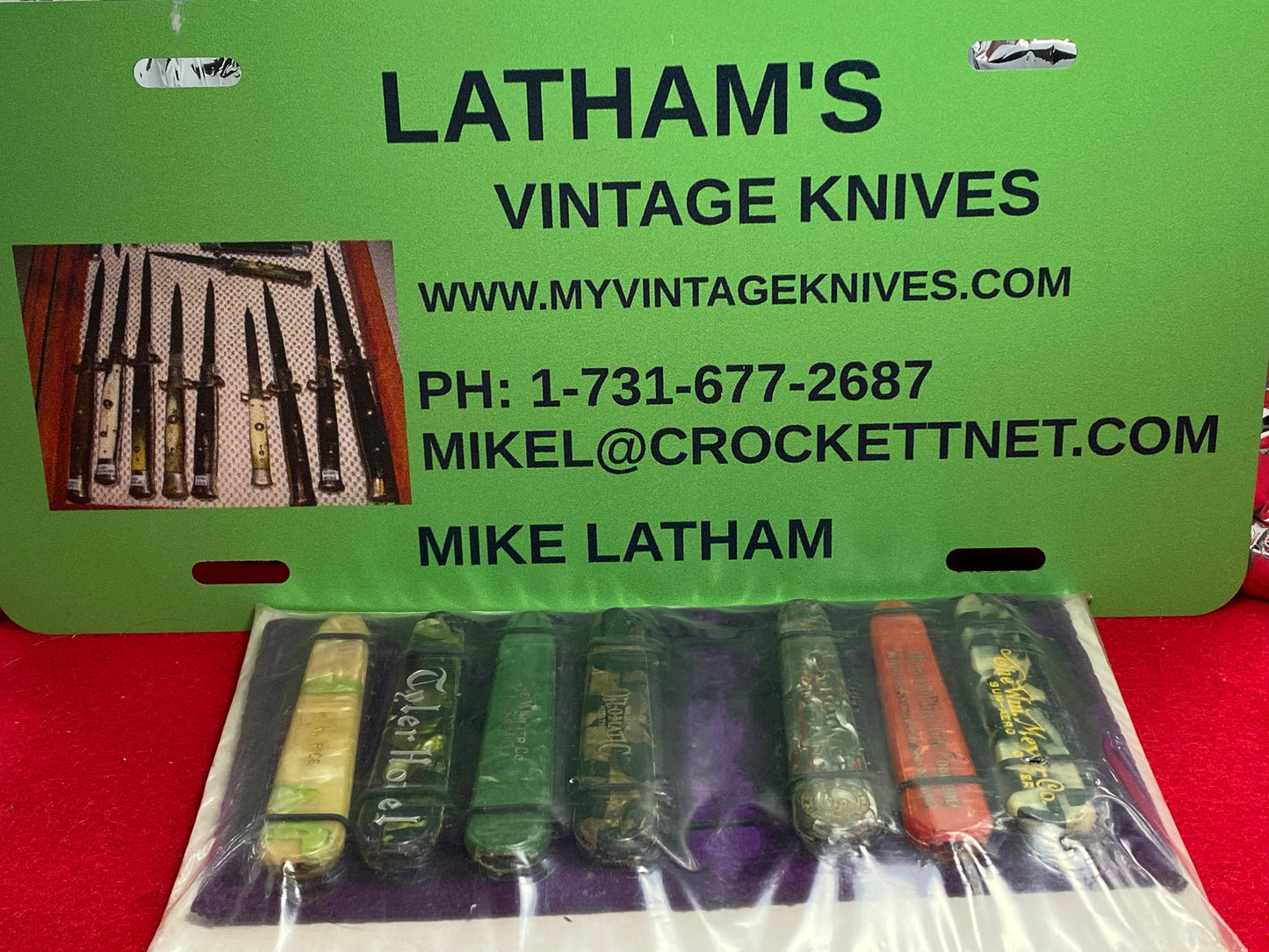 GITSNIFE SLIDE KNIFE 1950-55 (7) KNIVES DISPLAY PACK AJUSTABLE SLIDE KNIFE 7 DIFFERENT KNIVES