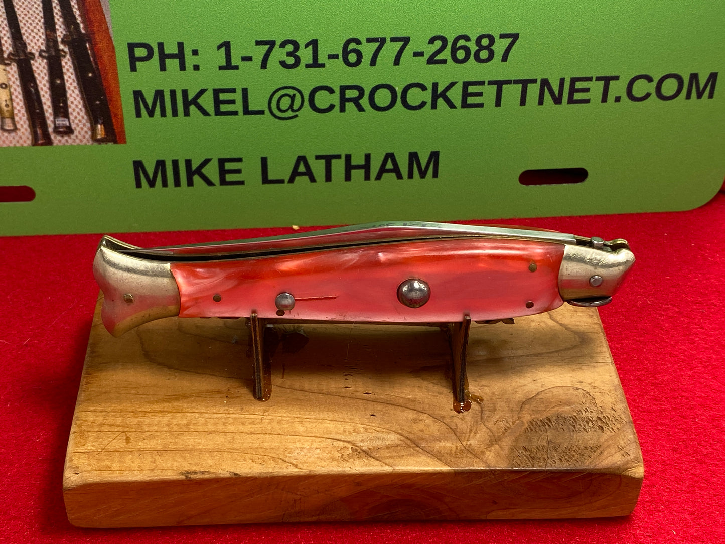 AKC ITALY 1999-2003 PICK LOCK BIRD'S HEAD FISH TAIL 25 CM ITALIAN AUTOMATIC KNIFE PINK PEARLEX HANDLES