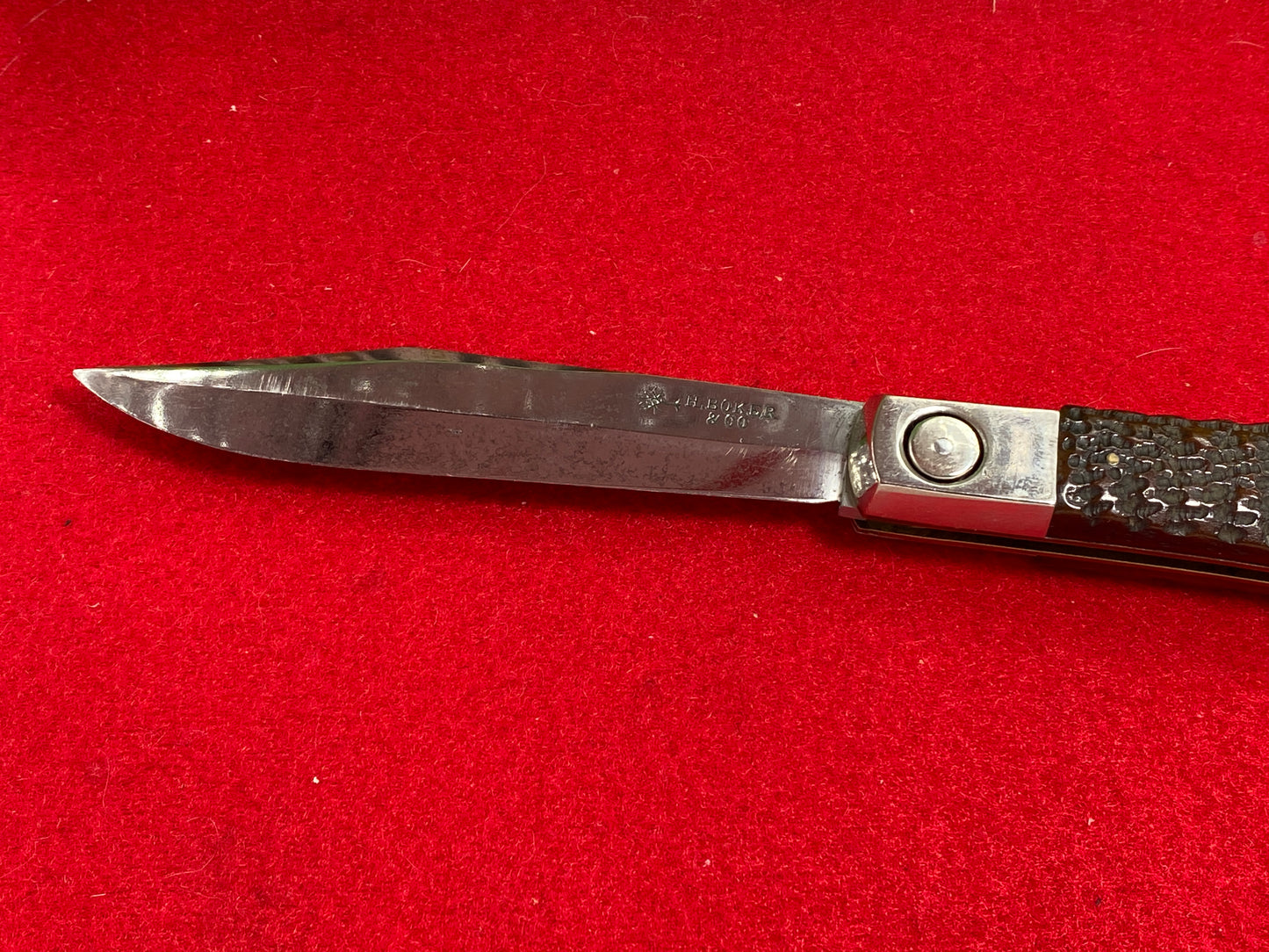 BOKER, H. & CO GERMANY 1900-15 PUSH BUTTON LARGE HUNTER RARE GERMAN AUTOMATIC KNIFE BONE HANDLES