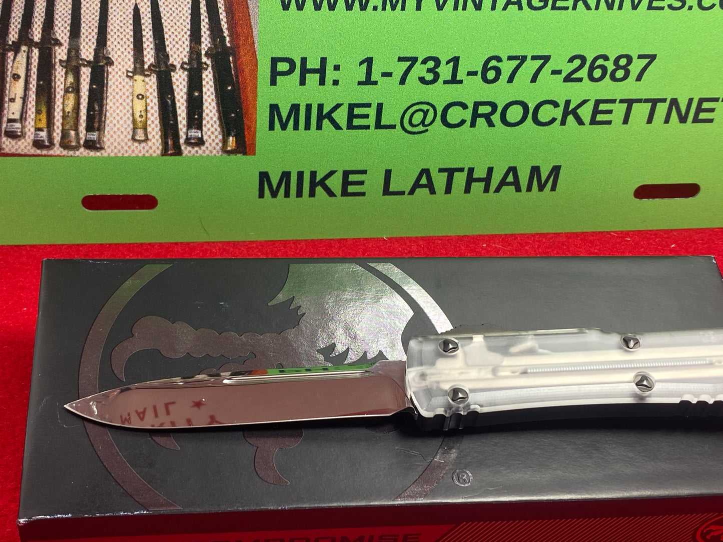 MICROTECH ULTRATECH 11/2022 D/E CLEAR TOP SIGNATURE SERIES POLISHED BLADE CUSTOM S/N 017 TACTICAL AUTOMATIC KNIFE