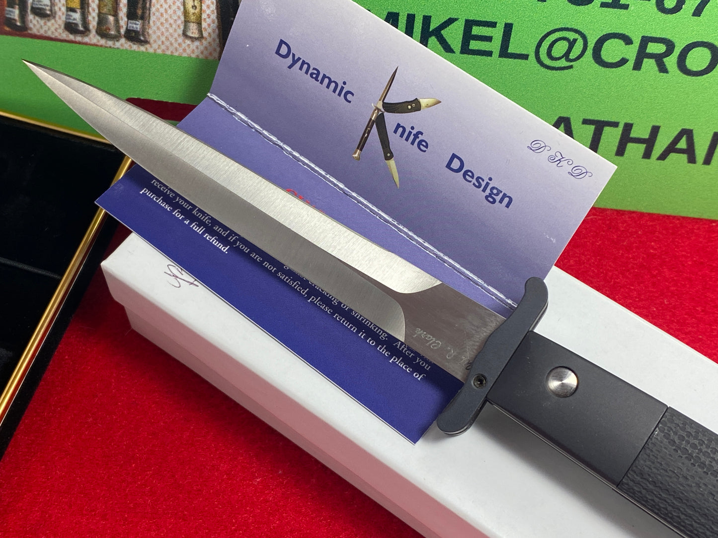 DYNAMIC KNIFE DESIGN (DKD) W.R. CLARK CUSTOM KNIVES 2011 SWING GUARD STILETTO ITALIAN STYLE CUSTOM AUTOMATIC KNIFE G-10 BLACK HANDLES