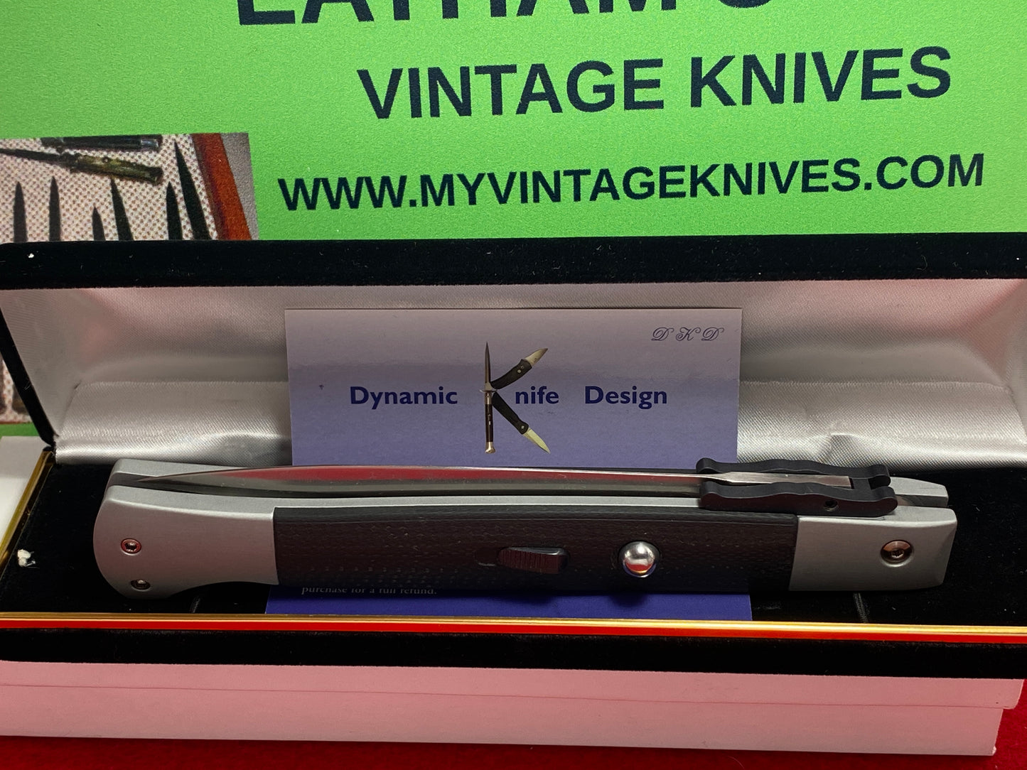 DYNAMIC KNIFE DESIGN (DKD) W.R. CLARK CUSTOM SWING GUARD THE PHANTOM 28 CM ITALIAN AUTOMATIC KNIFE GRAY FIBER G-10 HANDLES