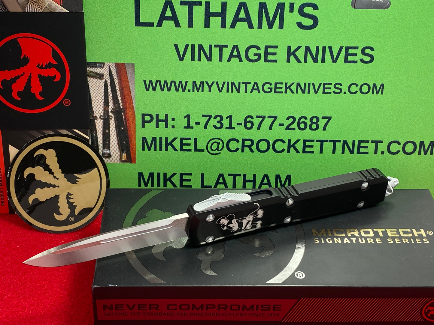 MICROTECH ULTRATECH S/E 2023 OTF STEAMBOAT WILLIE 121-1 SB TACTICAL AUTOMATIC KNIFE BLACK METAL HANDLES ORIGINAL MICKY MOUSE