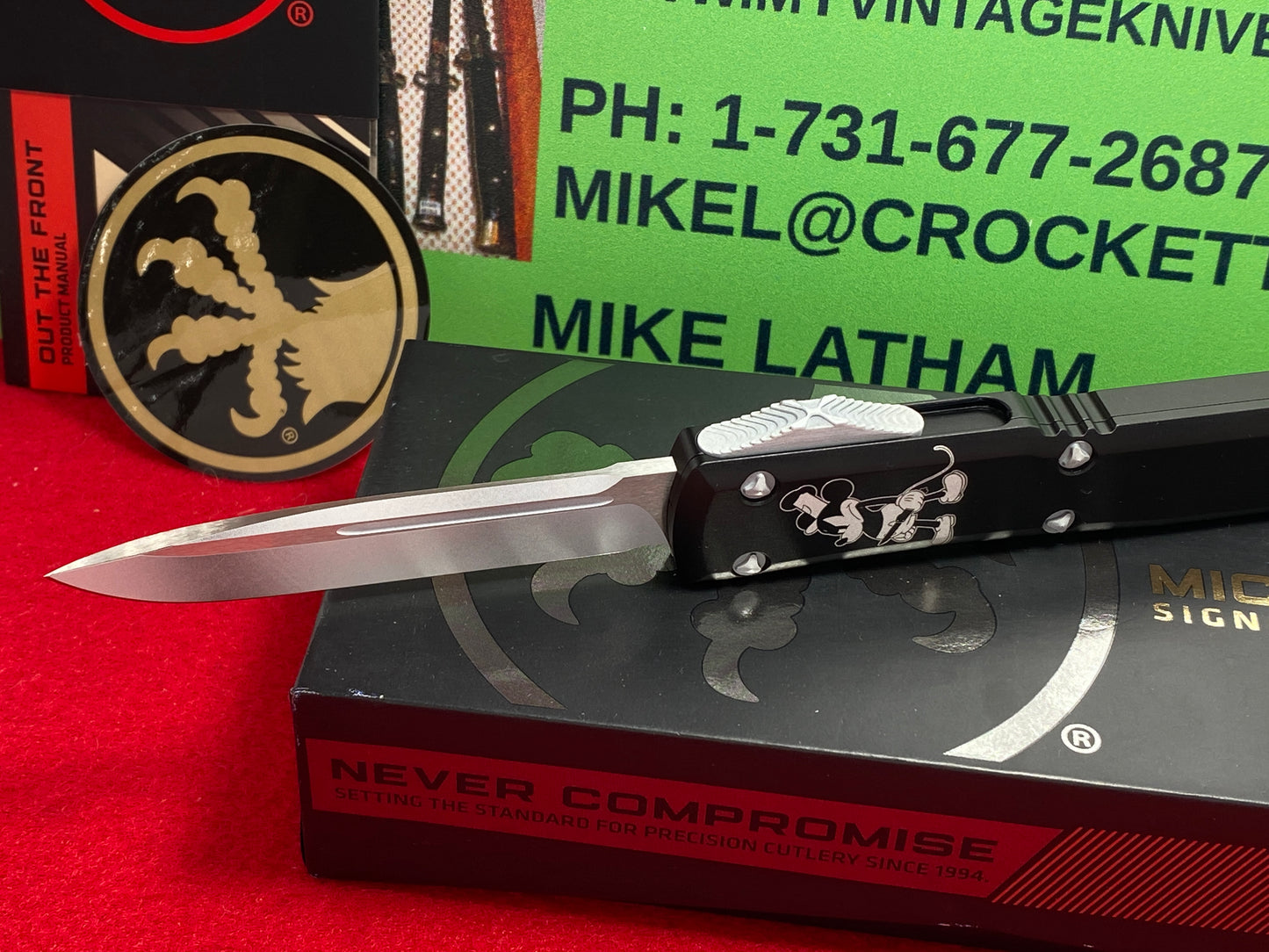 MICROTECH ULTRATECH S/E 2023 OTF STEAMBOAT WILLIE 121-1 SB TACTICAL AUTOMATIC KNIFE BLACK METAL HANDLES ORIGINAL MICKY MOUSE