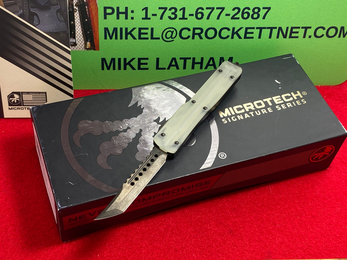 MICROTECH UTX-70 HELLHOUND SHADOW 08/2021 OTF 419-1 DLCTGTJGSH S/N 004TACTICAL AUTOMATIC KNIFE JADE GREEN G-10 COMPOSITE TOP HANDLES