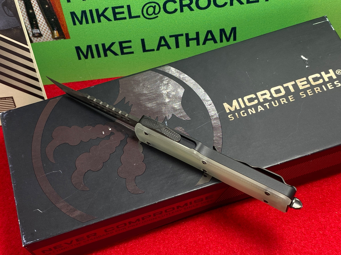 MICROTECH UTX-70 HELLHOUND SHADOW 08/2021 OTF 419-1 DLCTGTJGSH S/N 004TACTICAL AUTOMATIC KNIFE JADE GREEN G-10 COMPOSITE TOP HANDLES