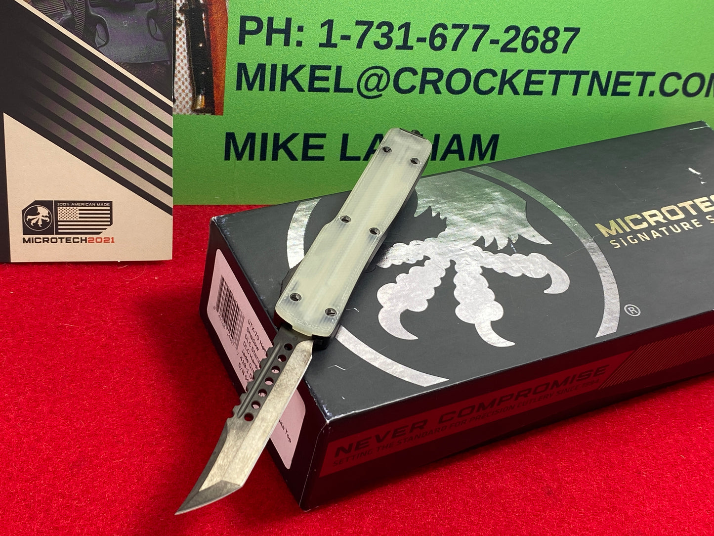 MICROTECH UTX-70 HELLHOUND SHADOW 08/2021 OTF 419-1 DLCTGTJGSH S/N 004TACTICAL AUTOMATIC KNIFE JADE GREEN G-10 COMPOSITE TOP HANDLES