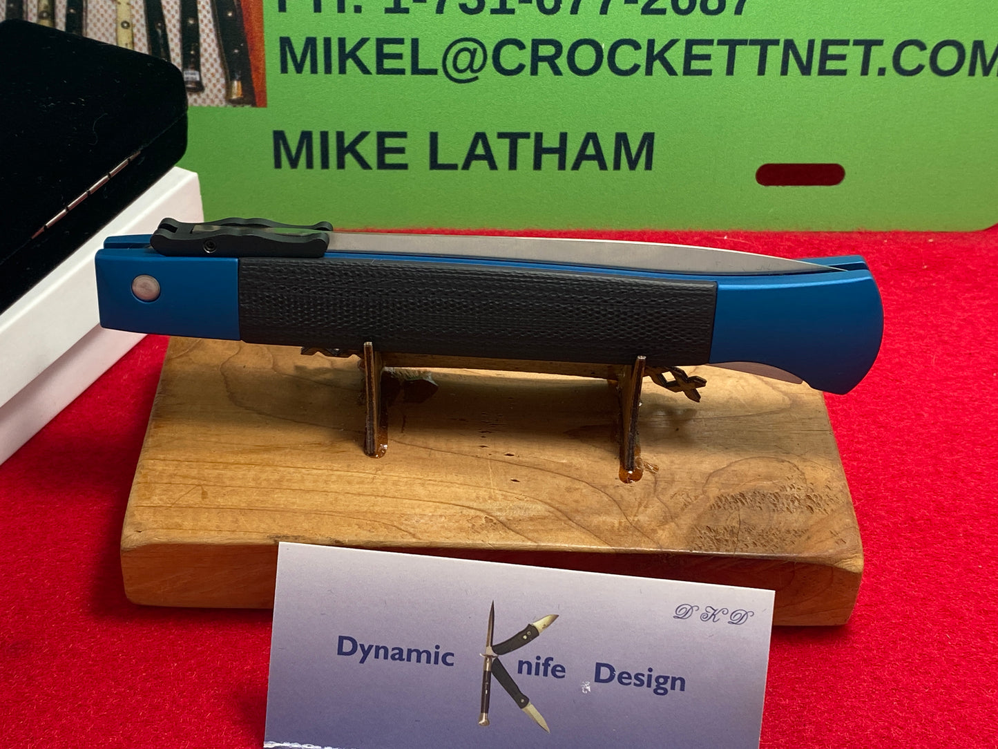 DYNAMIC KNIFE DESIGN (DKD) W.R. CLARK CUSTOM AUTOMATIC 2011 SWING GUARD PHANTOM STILETTO 28 CM ITALIAN AUTOMATIC KNIFE BLUE G-10 HANDLES