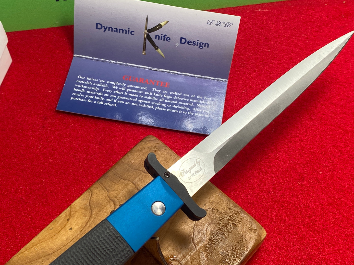 DYNAMIC KNIFE DESIGN (DKD) W.R. CLARK CUSTOM AUTOMATIC 2011 SWING GUARD PHANTOM STILETTO 28 CM ITALIAN AUTOMATIC KNIFE BLUE G-10 HANDLES