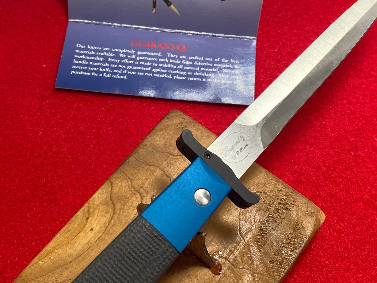 DYNAMIC KNIFE DESIGN (DKD) W.R. CLARK CUSTOM AUTOMATIC 2011 SWING GUARD PHANTOM STILETTO 28 CM ITALIAN AUTOMATIC KNIFE BLUE G-10 HANDLES