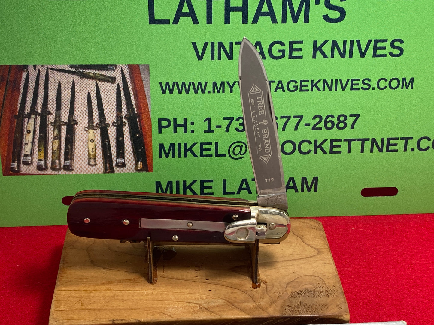 BOKER SOLINGEN GERMANY 1970-79 LEVER AUTOMATIC TREE BRAND CLASSIC 712 GERMAN AUTOMATIC KNIFE DARK RED BONE HANDLES