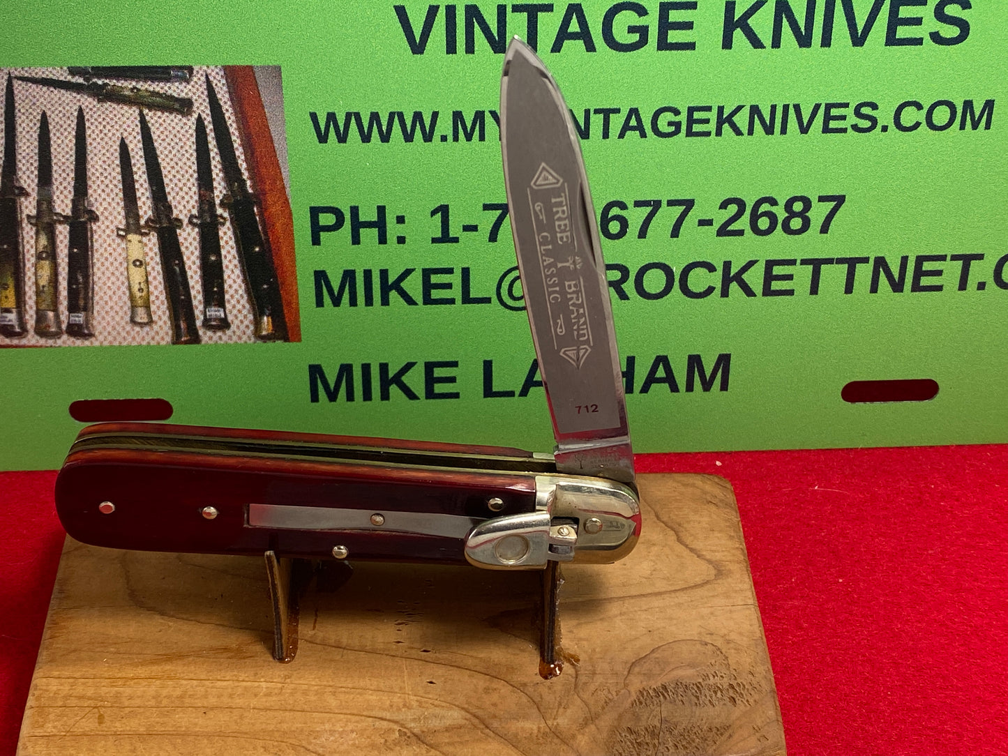 BOKER SOLINGEN GERMANY 1970-79 LEVER AUTOMATIC TREE BRAND CLASSIC 712 GERMAN AUTOMATIC KNIFE DARK RED BONE HANDLES