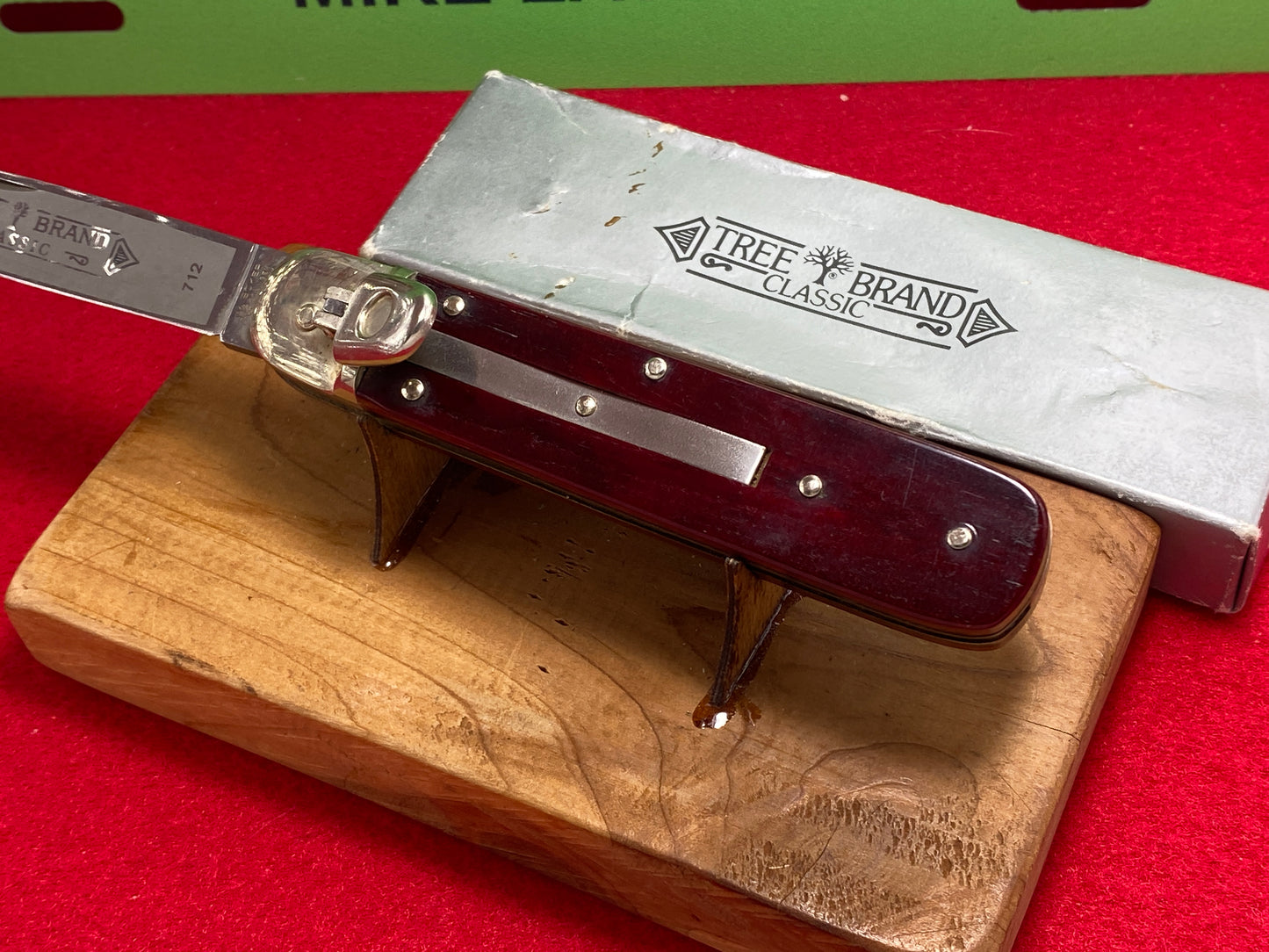 BOKER SOLINGEN GERMANY 1970-79 LEVER AUTOMATIC TREE BRAND CLASSIC 712 GERMAN AUTOMATIC KNIFE DARK RED BONE HANDLES