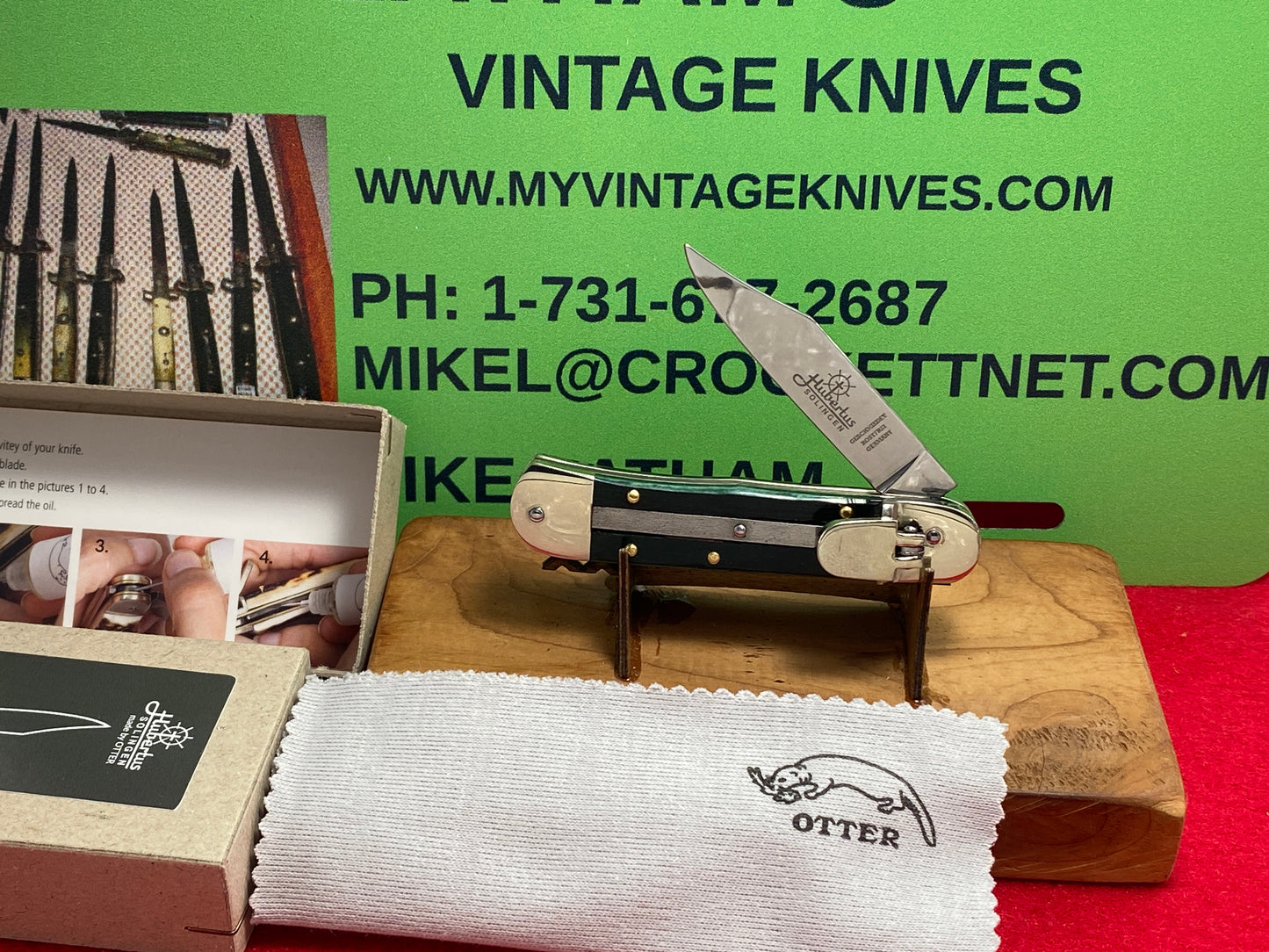 HUBERTUS/OTTER SOLINGEN GERMANY 2024 LEVER AUTOMATIC LIMITED EDITION 8 CM GERMAN AUTOMATIC KNIFE SMOOTH GREEN BONE HANDLES