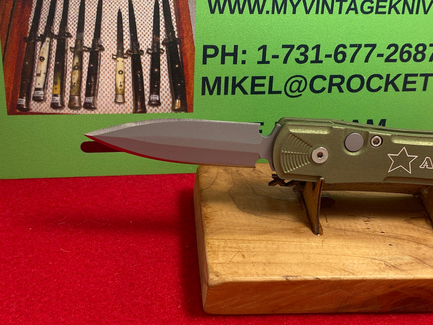 DALTON, ROB USA 1999-2005 CUSTOM AUTOMATIC US ARMY TACTICAL AUTOMATIC KNIFE GREEN METAL HANDLES