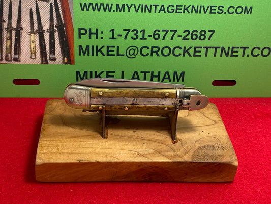 WEIDMANNSHEIL WELTERSBACH ROSTFREI GERMANY 1950-60 LEVER 10 CM AUTOMATIC SPRINGER KONIG TANG STAMPED 10 CM GERMAN AUTOMATIC KNIFE STAG HANDLES