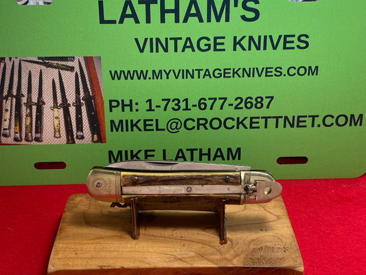 WEIDMANNSHEIL TANG STAMPED ROSTFREI GERMANY 1950-60 LEVER AUTOMATIC SPRINGER KONIG 11 CM GERMAN AUTOMATIC KNIFE STAG HANDLES