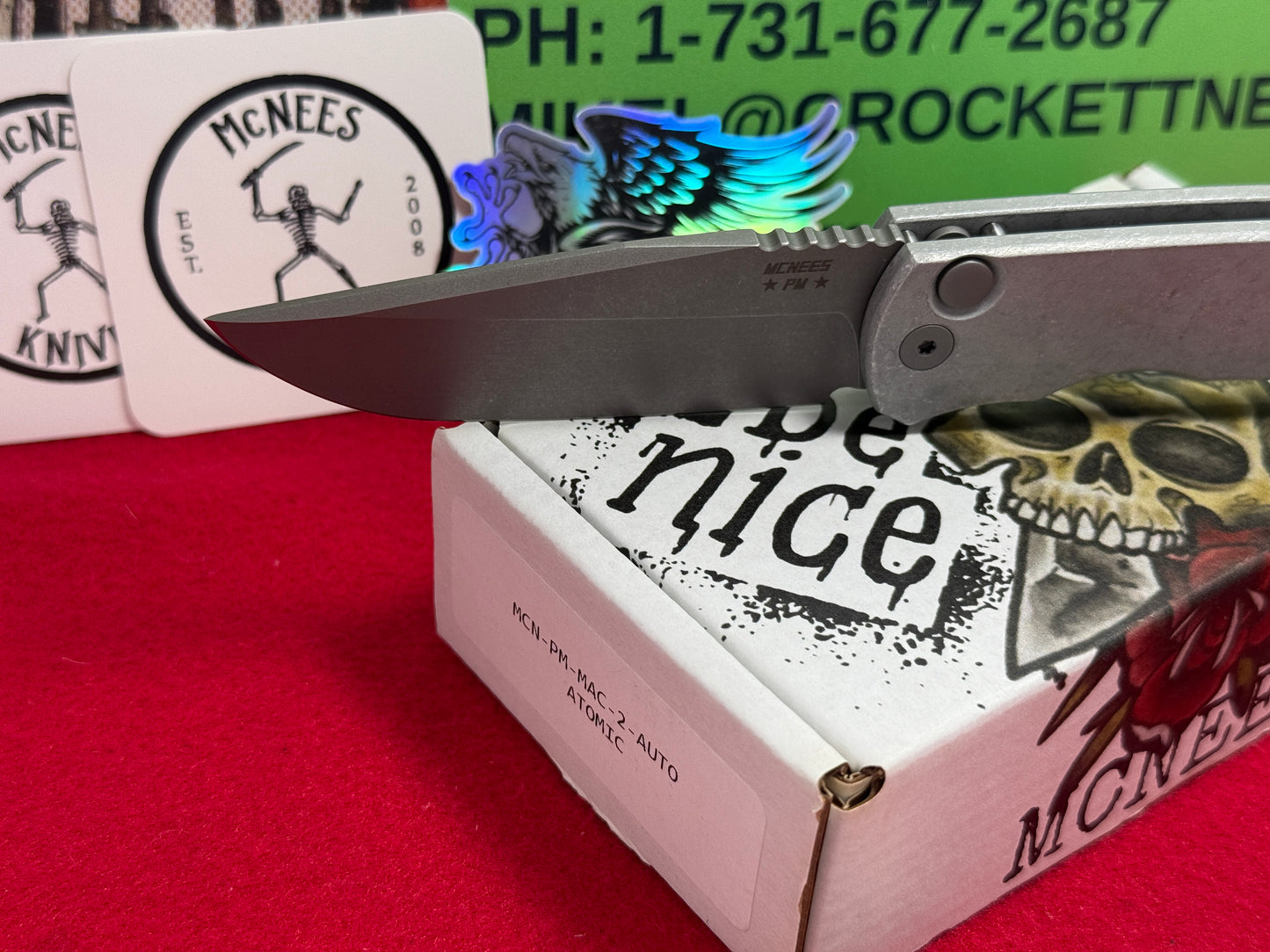 McNEES CUSTOM AUTOMATIC 11/2024 AUTOMAC MCN PM MAC 2 ATOMIC TACTICAL AUTOMATIC KNIFE ALUMINUM ATOMIC HANDLES