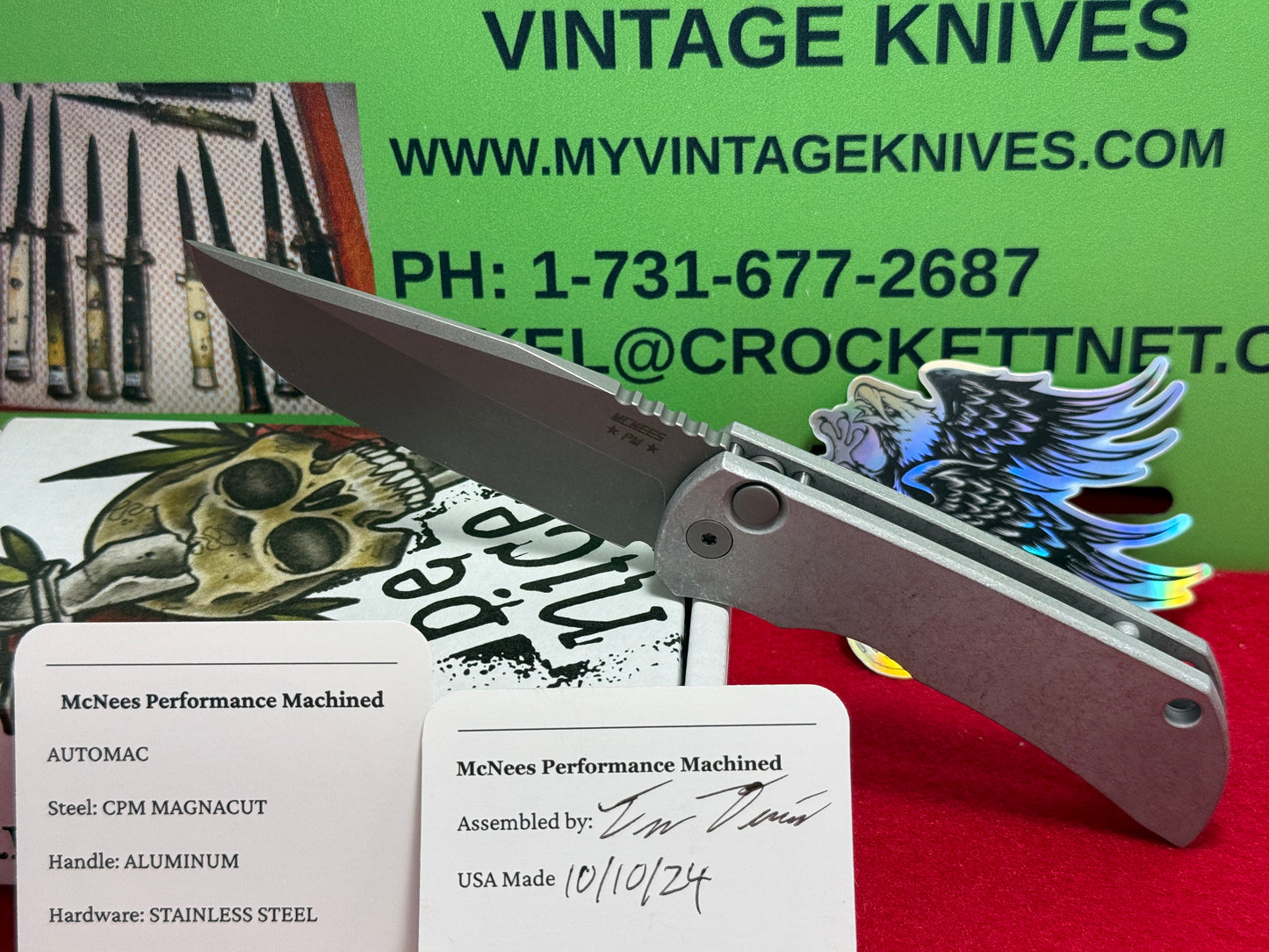 McNEES CUSTOM AUTOMATIC 11/2024 AUTOMAC MCN PM MAC 2 ATOMIC TACTICAL AUTOMATIC KNIFE ALUMINUM ATOMIC HANDLES