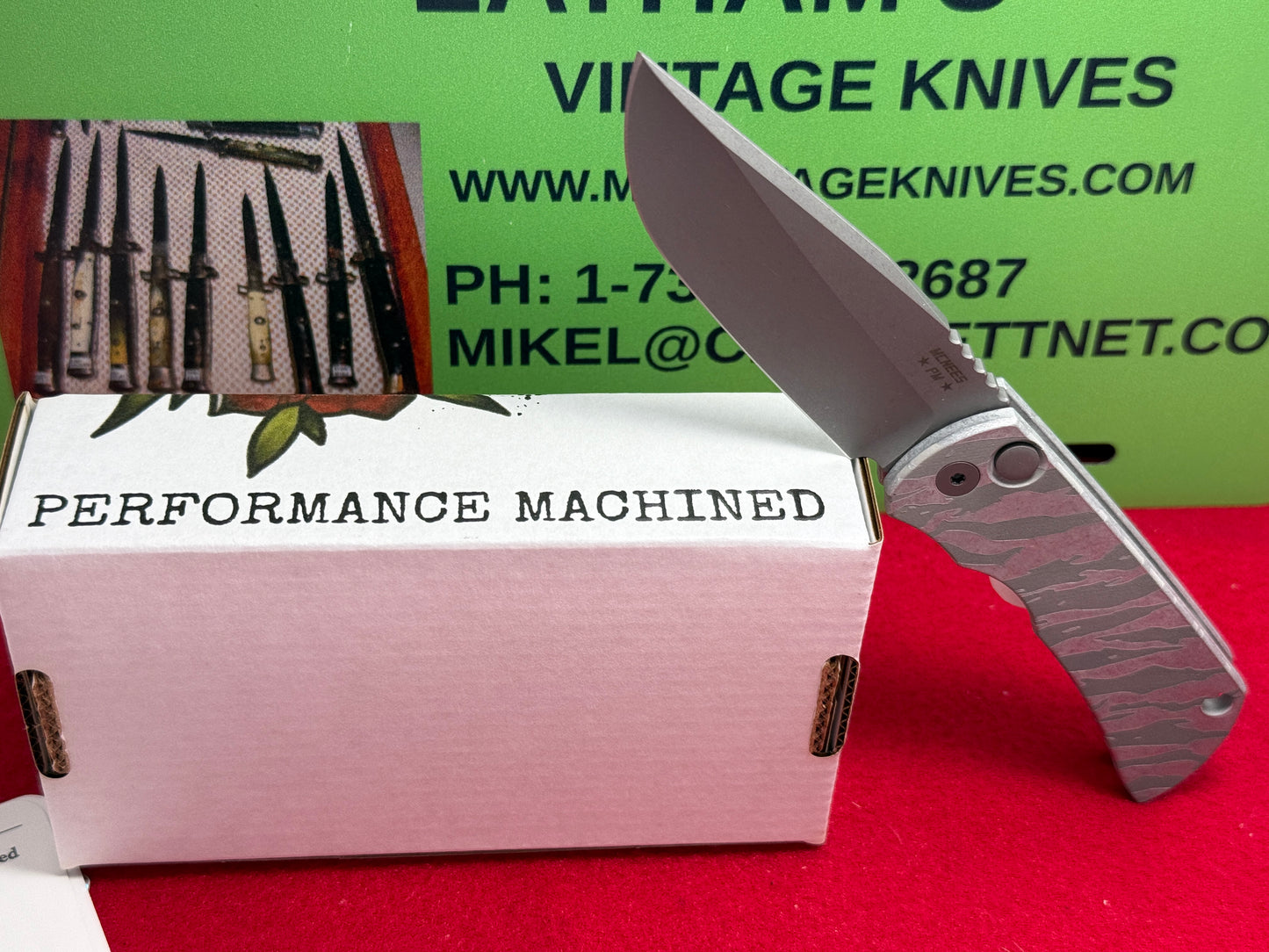 McNEES KNIVES USA 11/24 CUSTOM AUTOMATIC AUTOMAC CPM MAGNACUT MCN-PM-MAC-2 ATOMIC TIGER STRIPES TACTICAL AUTOMATIC KNIFE ALUMINUM HANDLES