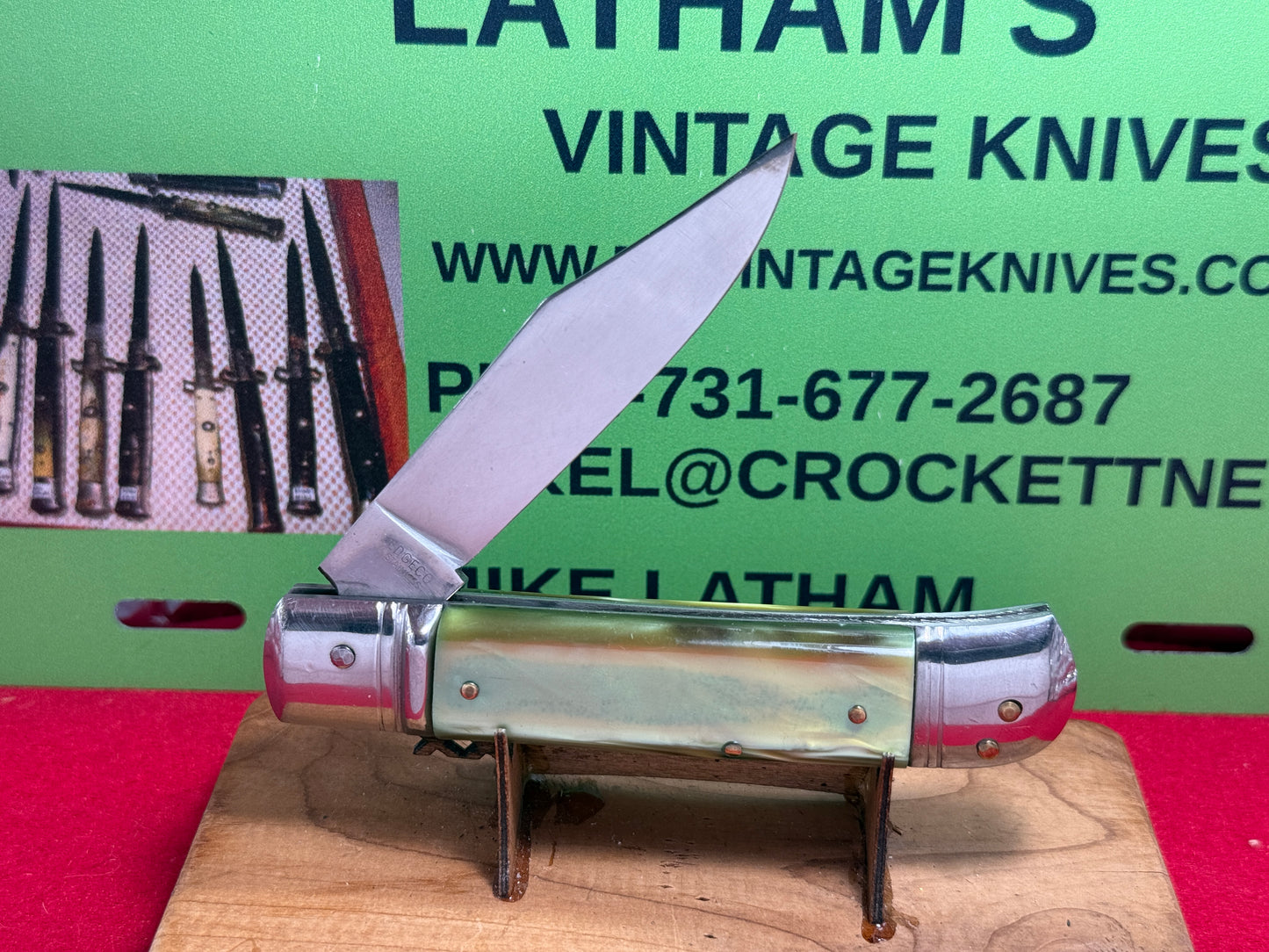 EDGECO ITALY STAINLESS 1990-95 LEVER AUTOMATIC ITALIAN AUTOMATIC KNIFE GREEN PEARLX COMPOSITION HANDLES