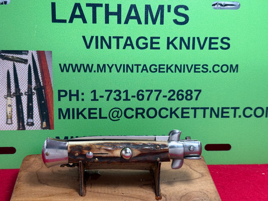 STILETTO ITALY 1999-2005 SWIVEL BOLSTER STILETTO 20 CM ITALIAN AUTOMATIC KNIFE STAG HANDLES