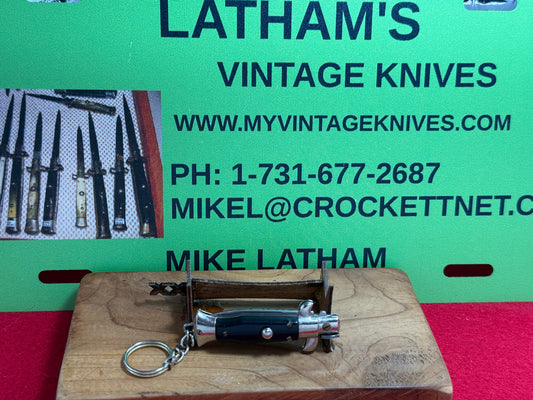 INOX ITALY 2005-2010 PICK LOCK STILETTO KEY CHAIN KNIFE ITALIAN AUTOMATIC KNIFE BLACK PLASTIC HANDLES