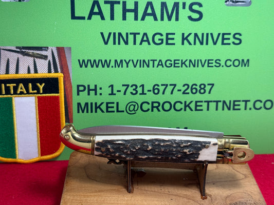 ROSTFREI 1999-2005 LEVER AUTOMATIC BIRD'S HEAD 24 CM ITALIAN AUTOMATIC KNIFE STAG HANDLES