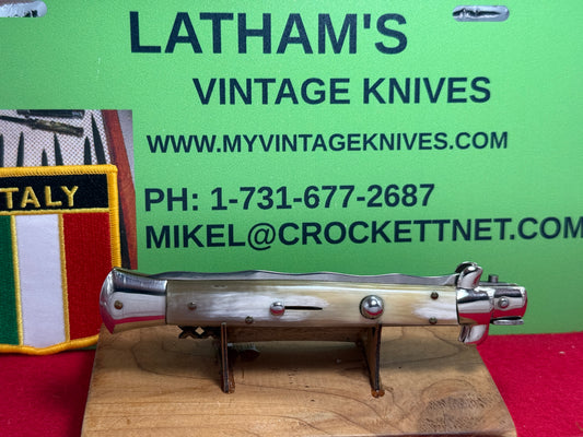 INOX ITALY 2005-2010 SWIVEL BOLSTER KRISS BLADE STILETTO 28 CM ITALIAN AUTOMATIC KNIFE BRAZILIAN HORN HANDLES