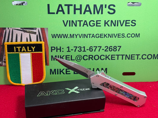 AKC X-TREME OTF 2024 MINI F14-ABA ITALIAN DESIGN DOUBLE ACTION AUTOMATIC KNIFE ABALONE PEARL HANDLE INSERTS