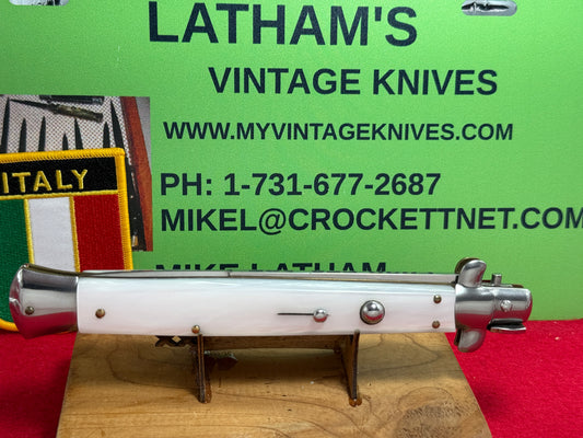 AKC ITALY 1999-2005 SWIVEL BOLSTER STILETTO 33 CM ITALIAN AUTOMATIC KNIFE WHITE PEARLX COMPOSITION HANDLES