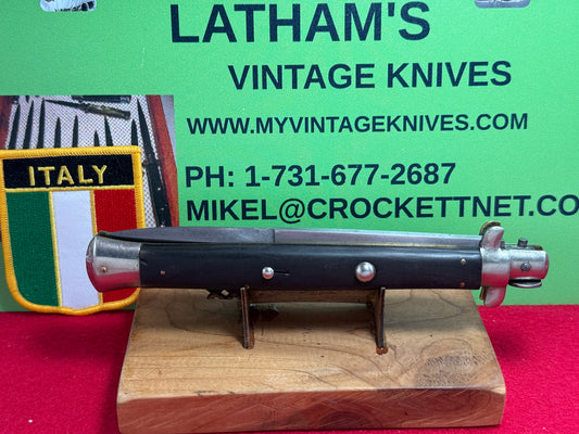 S.M. CO. ITALY 1950-56 PICK LOCK STILETTO 33 CM ITALIAN AUTOMATIC KNIFE BLACK BUFFALO HORN HANDLES