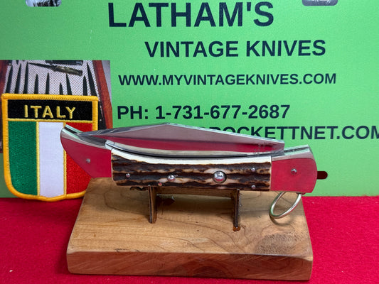 A.G.A. CAMPOLIN MANIAGO ITALY 2009 "EL CACCIATORE" THE HUNTER LOCK BACK RING PULL ITALIAN AUTOMATIC STAG HANDLE